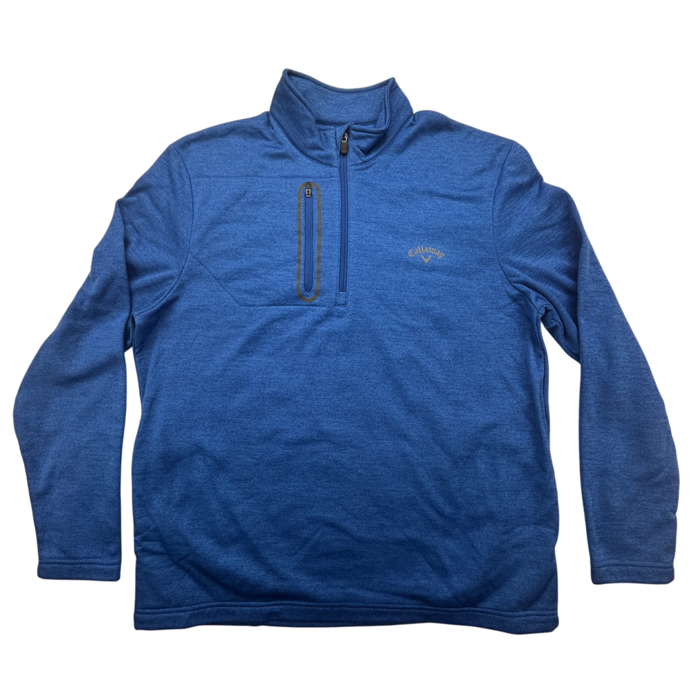 Callaway Pullover Mens Large 1/4 Zip Blue Golf Sweater Chest Pocket Logo